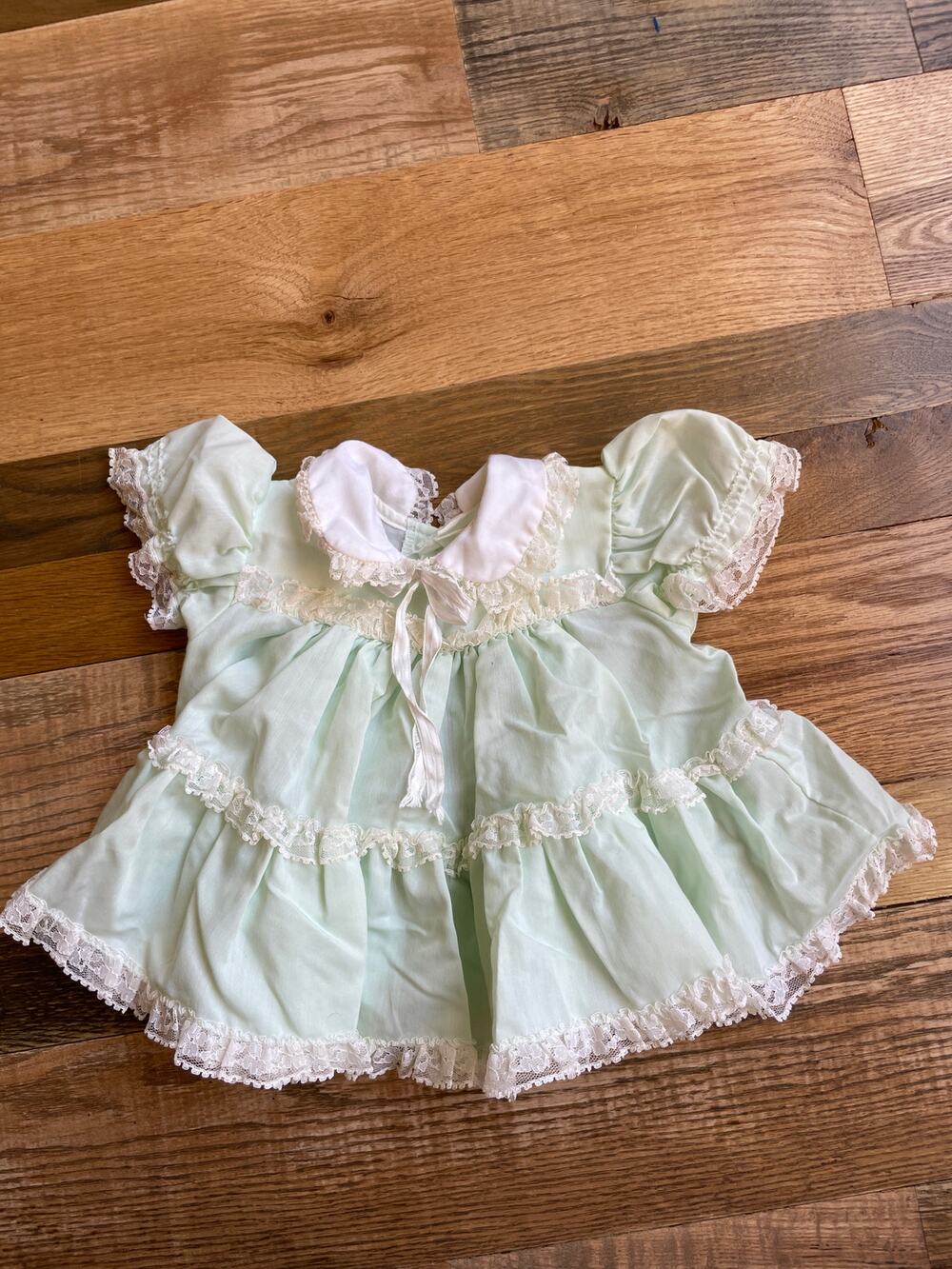 Baby Girls Mint Green Lace Party Dress Peter Pan Collar Puff Sleeve